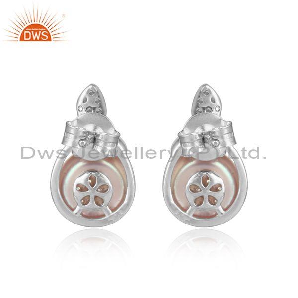 Eaquisite design rhodium on silver 925 stud with gray pearl and cz