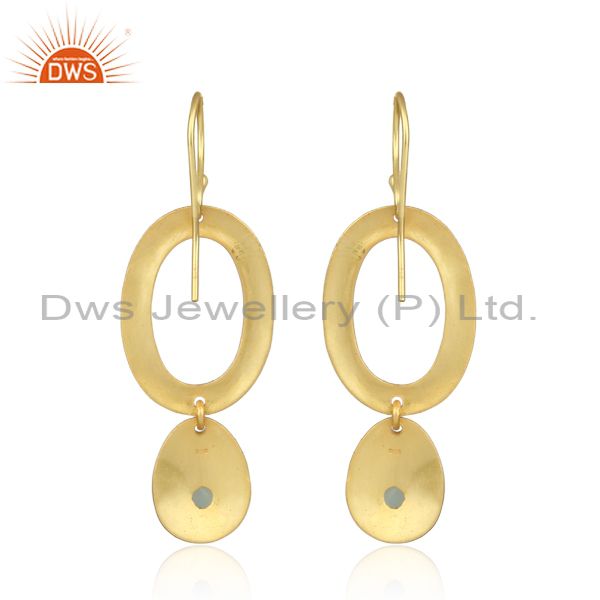 Hammer textured gold on silver 925 dangle with aqua chalcedony