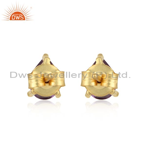 Designer dainty yellow gold on silver 925 studs with amethyst