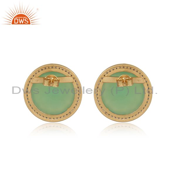 Exquisite yellow gold on silver studs with prehnite chalccedony cz