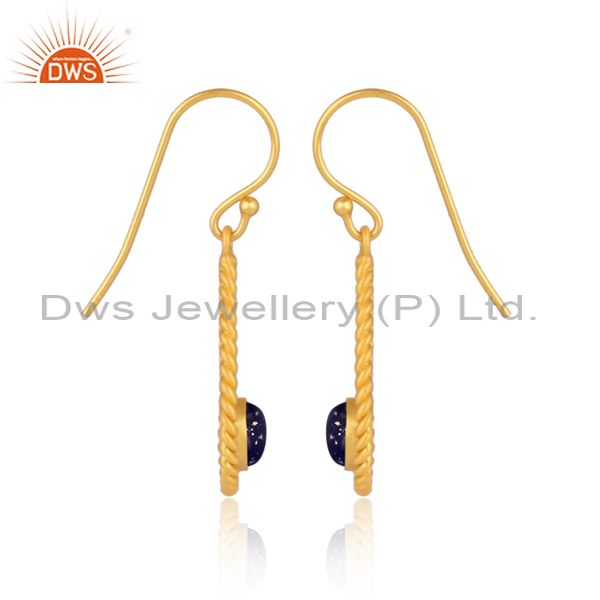 Handmade twisted rope design gold on silver lapis dangle