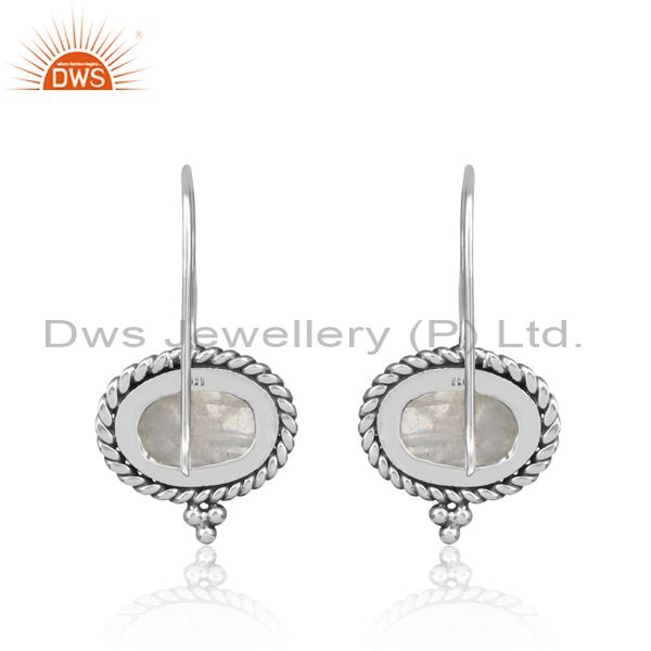 Twisted rope oxidized silver 925 rainbow moonstone earring