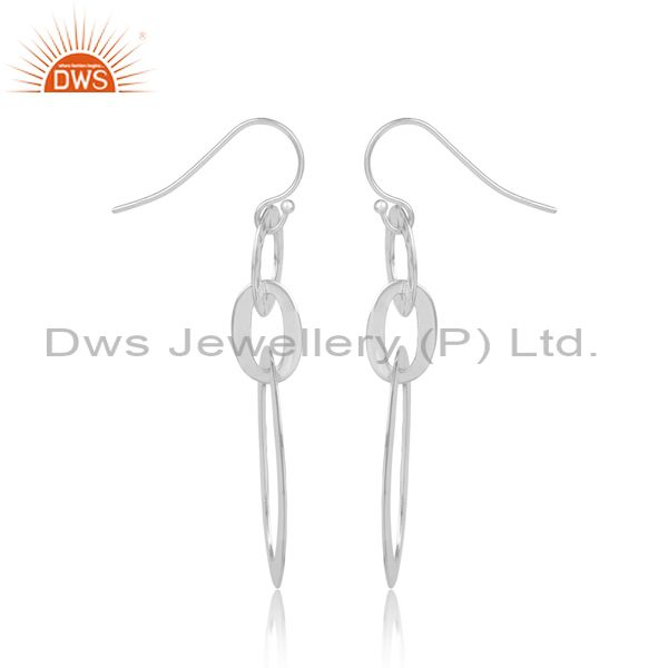 Handmade Rope Style 925 Sterling Silver Oval Dangler Earrings