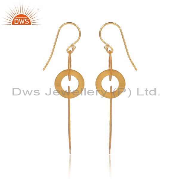 Handmade Rope Style Gold On 925 Silver Oval Dangler Earrings