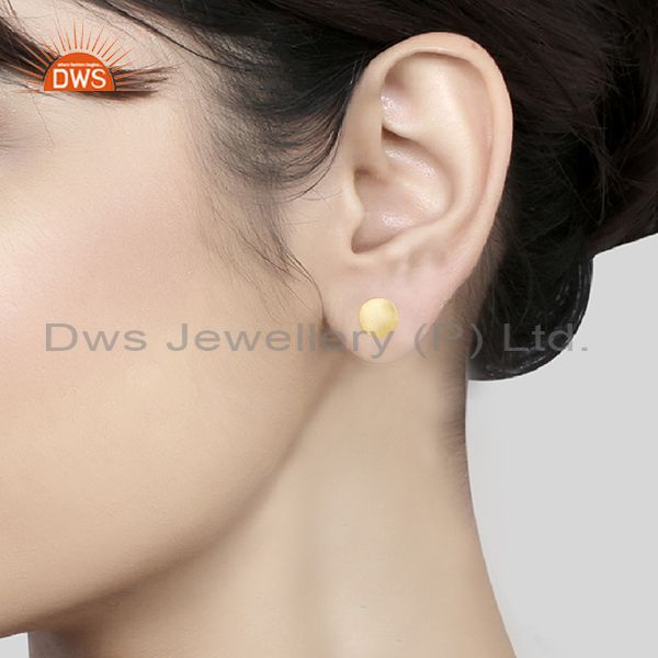 Hammered Round Coin Gold On Silver Casual Stud Earring