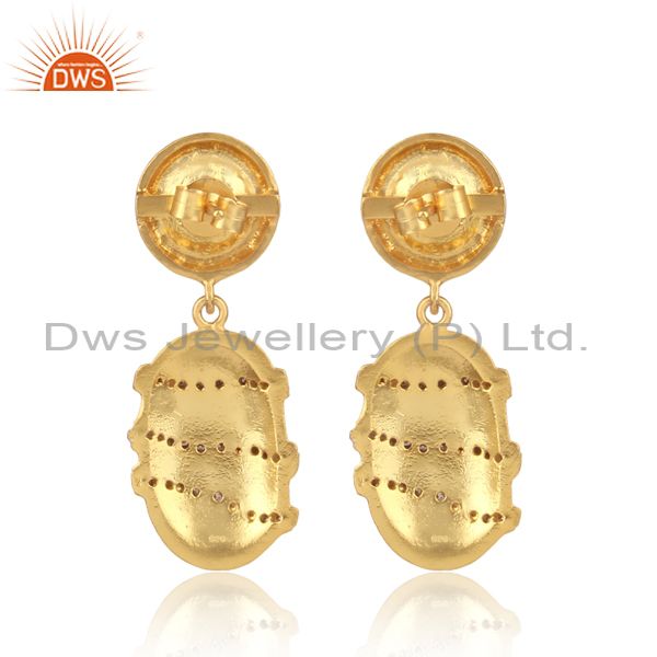 Cz Set Handmade Oval Gold On 925 Silver Casual Drop Earrings