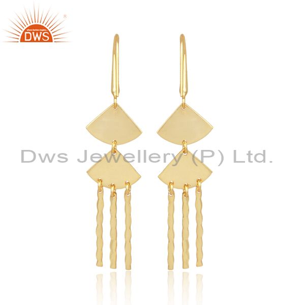 Designer Gold On 925 Silver Long Drop Traditional Earrings