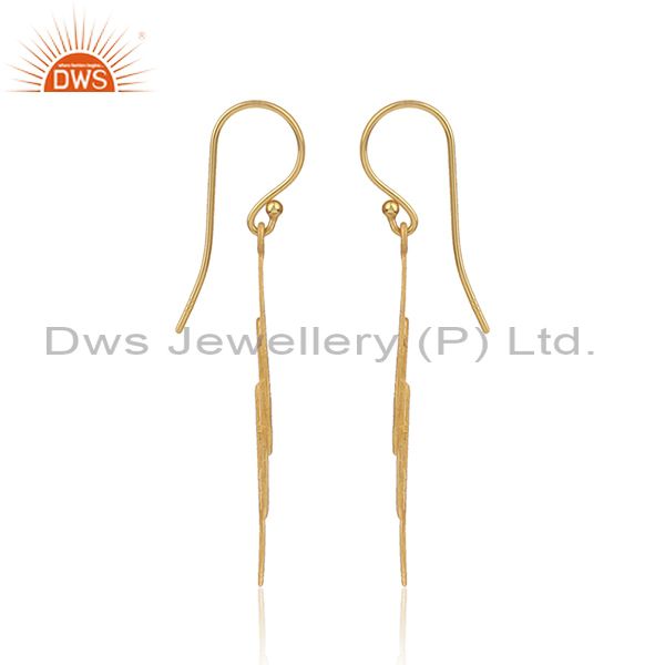 Handmade Gold On 925 Silver Triangle Tree Long Drop Earrings