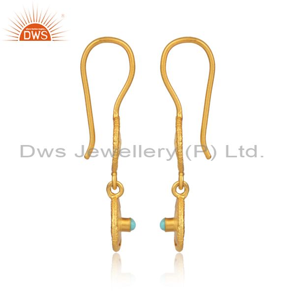 Arizona Turquoise Gold On 925 Silver Round Earwire Earrings
