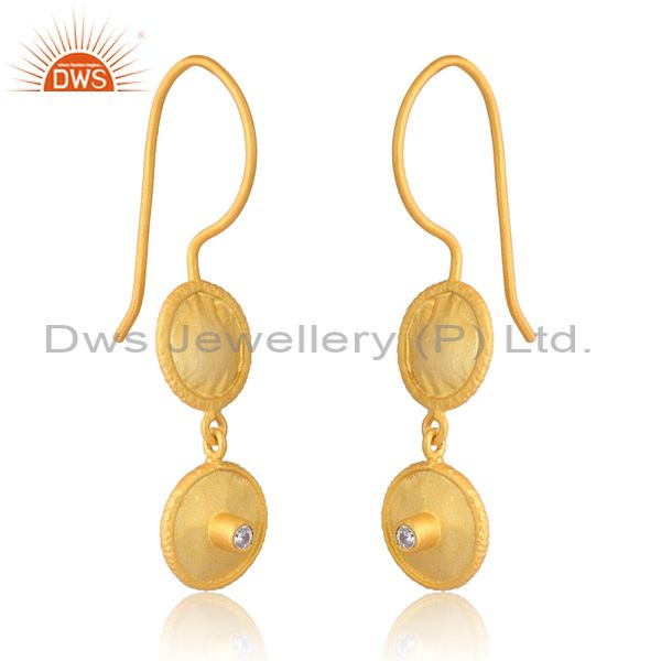 Sterling Silver Gold Drops With Cubic Zirconia Round