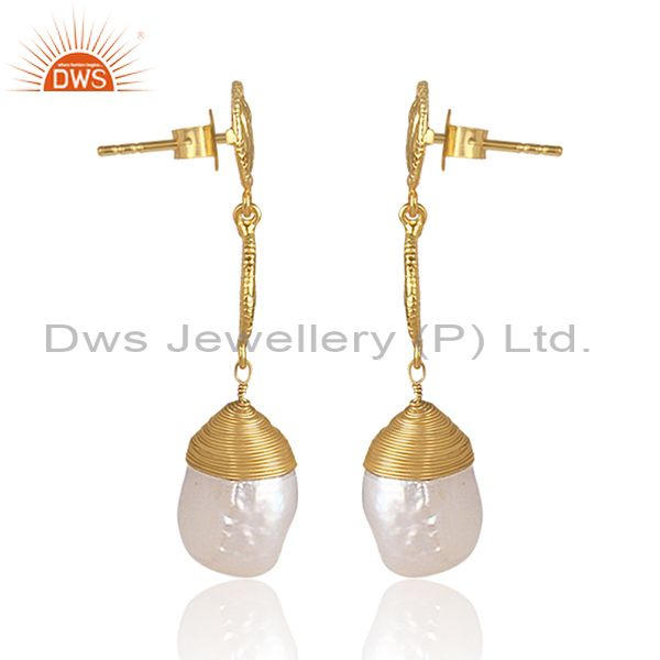 Pearl Set Gold On Silver Handmade Classic Long Drop Earrings