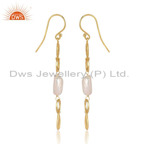 Tear Drop Pearls Set Gold On 925 Silver Long Drop Earrings