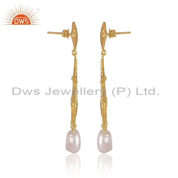 Pearls Set Gold On Silver Rhombus Shaped Classic Earrings