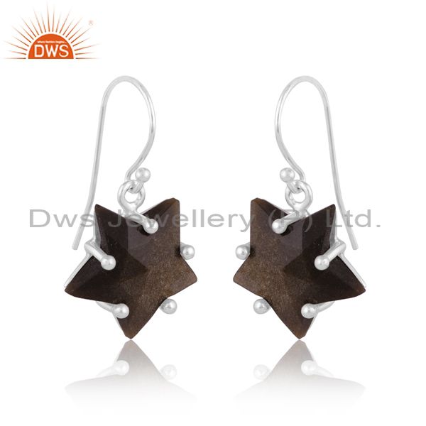 Sterling Silver Earring With Gold Sheen Obsidian Star Stone
