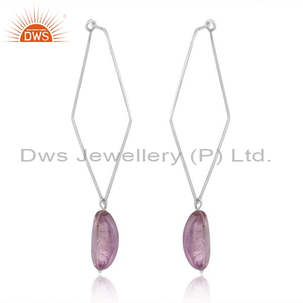 Sterling Silver Earrings With Pink Amethyst Unshaped Stone