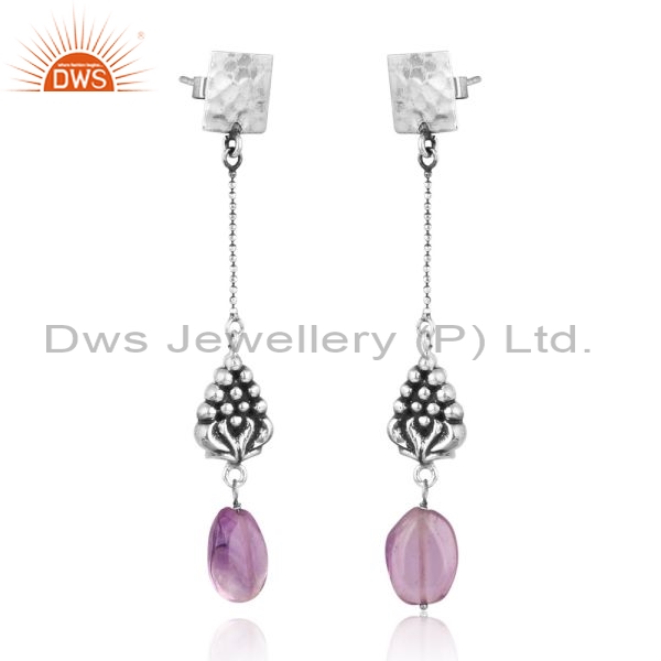 Sterling Silver Drops With Amethyst Tumble Unshaped Stone