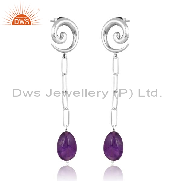 Sterling Silver Earrings With Amethyst Temple Unshaped Stone