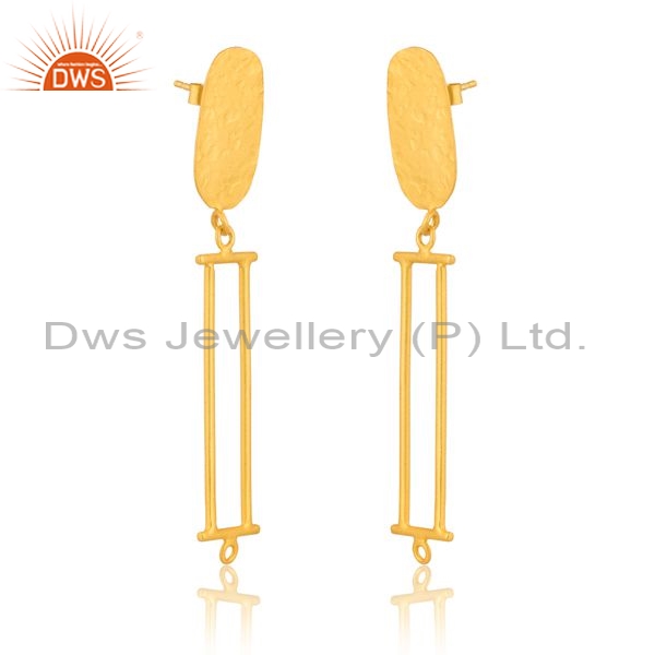Sterling Silver 18K Gold Earrings With Rectangular Drops