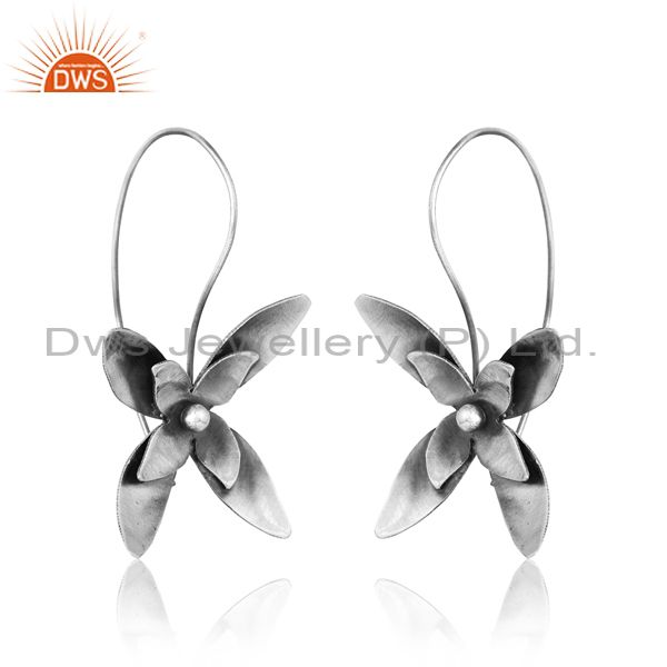 Sterling Silver Oxidized Floral Pattern Earrings