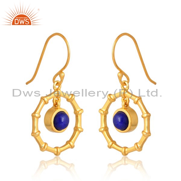 Sterling Silver Gold 18K Drops With Lapis Cabochon