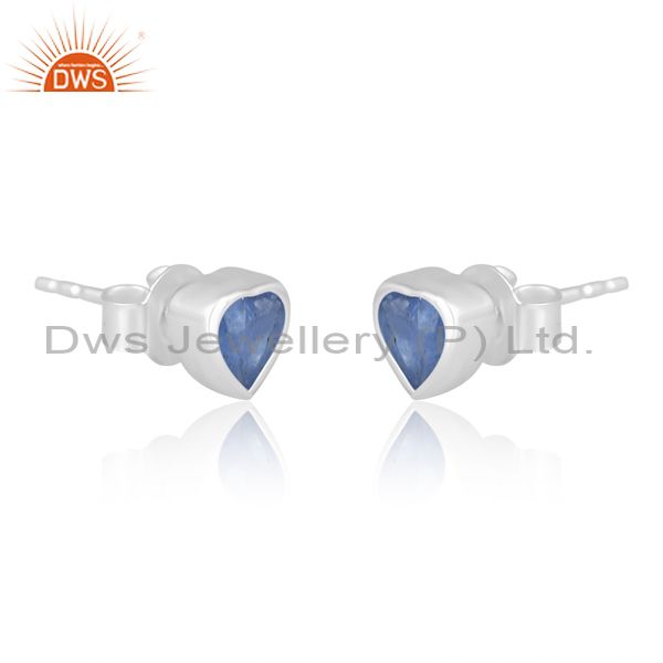 Heart Valentine's Silver Stud With Tanzanite Cut For Women