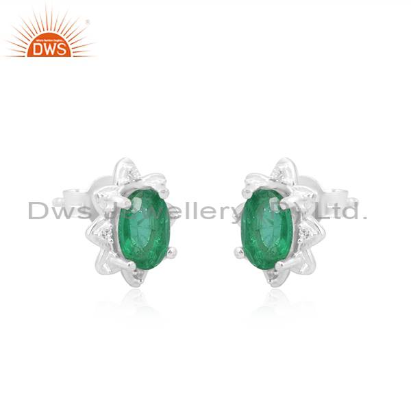 Doublet Gems Studs: Zambian Emerald Quartz & Cubic Zirconia