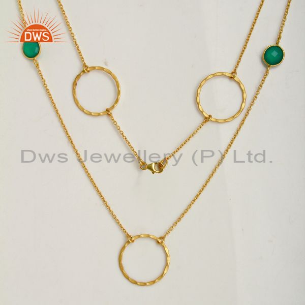 Suppliers Green Onyx Gemstone Silver Gold Plated Chain Neckalce Manufacturer