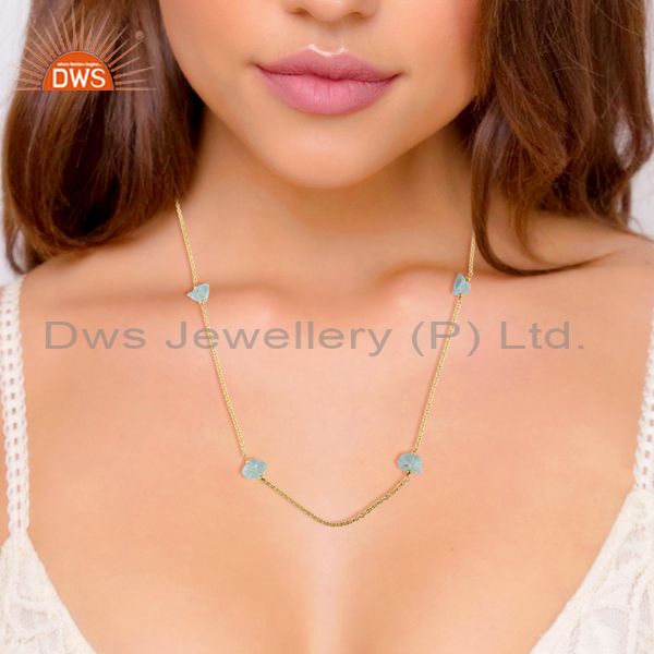 Wholesale Supplier of Aquamarine Gemstone Womens Gold Plated 925 Silver Necklace