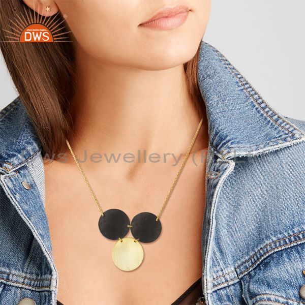 Geometric design two tone plated handmade plain silver necklace