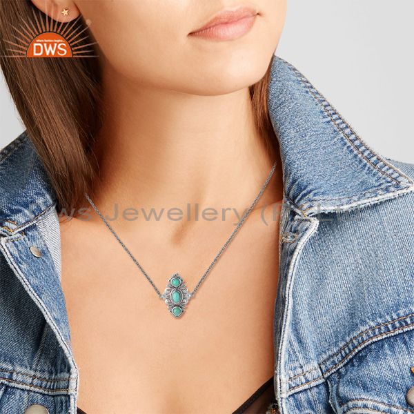 Manufacturer of Designer Boho Necklace in Oxidezed Silver with Arizona Turquoise