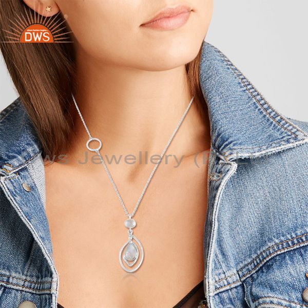 Hand textured design silver 925 necklace with rainbow moonstone