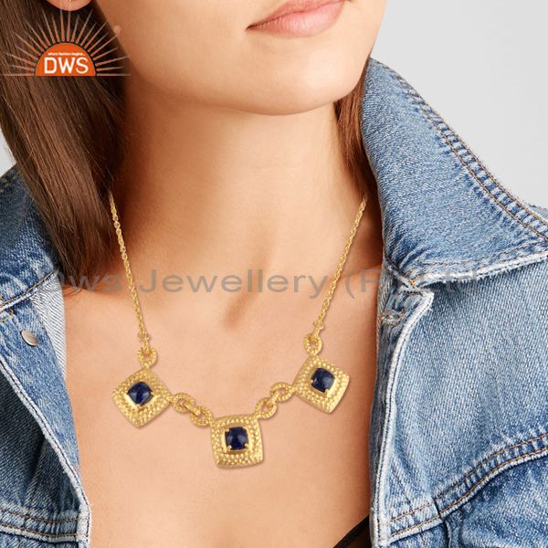 Hammer textured gold over silver chunky black onyx necklace