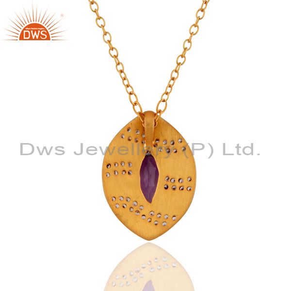 Suppliers 18k Yellow Gold Plated Amethyst & Cubic Zirconia Designer Pendant With 16"Chain