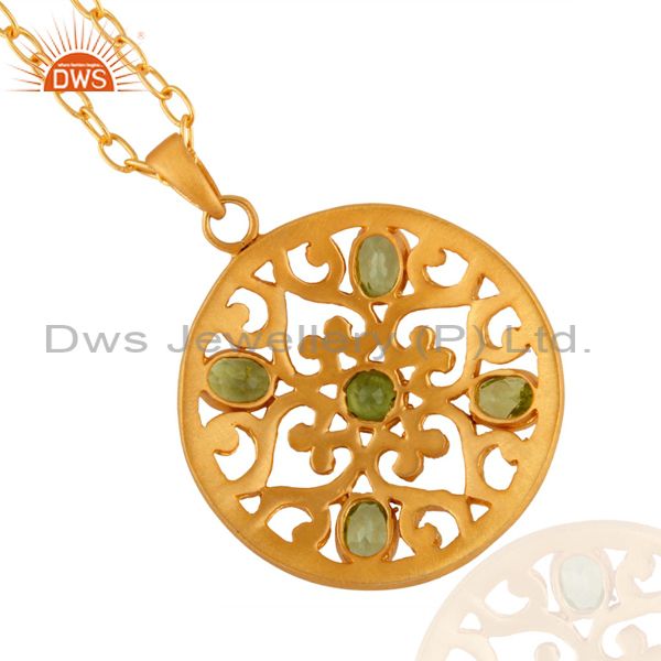 Suppliers Genuine Natural Oval Shape Peridot 18k Gold Plated Filigree Design Pendant With