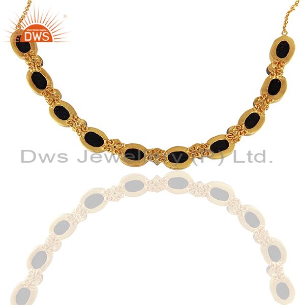 Suppliers 22K Yellow Gold Plated Sterling Silver Dyed Blue Sapphire And CZ Choker Necklace