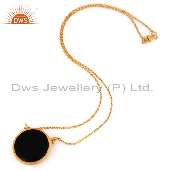 Suppliers 18K Yellow Gold Over Sterling Silver Black Onyx Gemstone Pendant With Chain