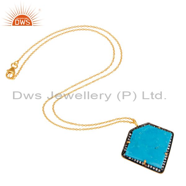 Suppliers Sterling Silver With Gold Plated Turquoise Cultured Designer Pendant Chain