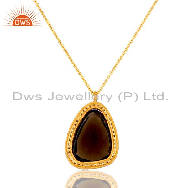 Suppliers Smokey Quartz and Zircon 18K Gold Plated 925 Silver Handmade Pendant Necklace