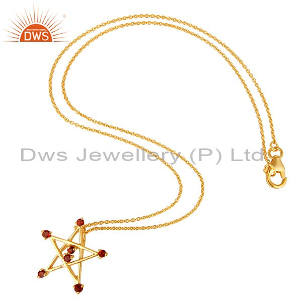 Suppliers 18K Gold Plated Sterling Silver Garnet Star Of David Pendant With Chain