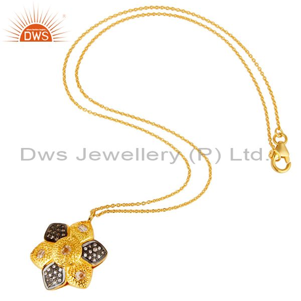 Suppliers 14K Yellow Gold Plated Sterling Silver Cubic Zirconia Flower Pendant With Chain