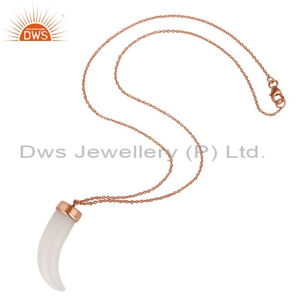 Suppliers 18K Rose Gold Plated Sterling Silver White Agate Ox Horn Pendant With Chain