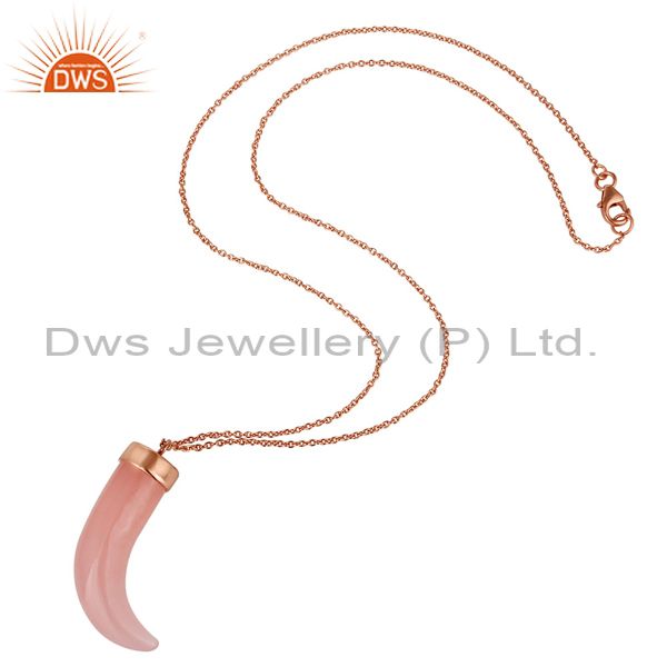 Suppliers 18K Rose Gold Plated Sterling Silver Rose Chalcedony Ox Horn Pendant Necklace