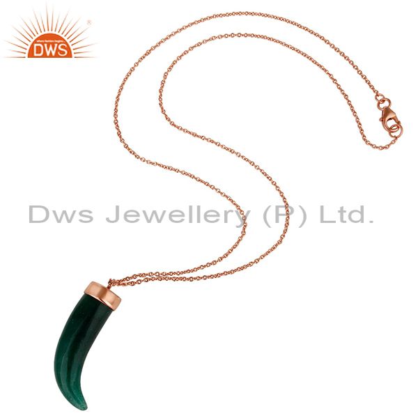 Suppliers 18K Rose Gold Plated Sterling Silver Green Aventurine Horn Pendant Necklace