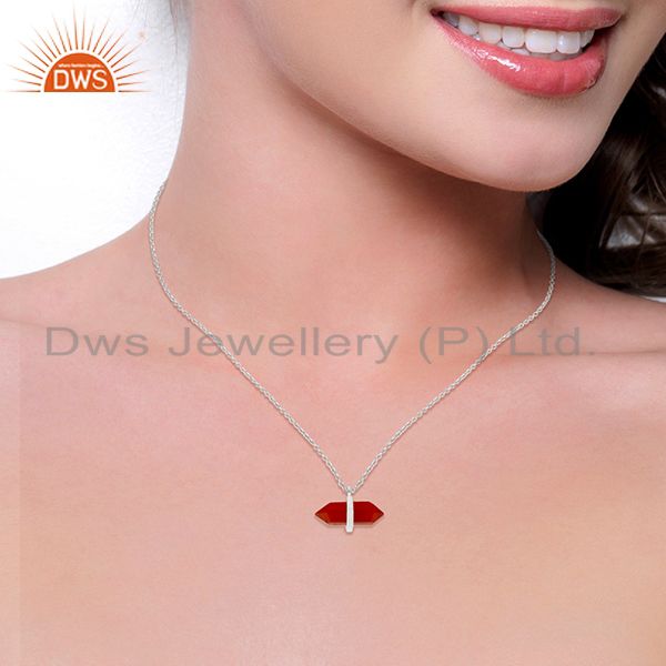 Suppliers Red Onyx Terminated Pencil 92.5 Sterling Silver Pendent Wholesale Jewelry