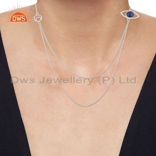Suppliers Evil Eye Design 925 Silver Lapis Lazuli Gemstone Chain Necklace Manufacturers