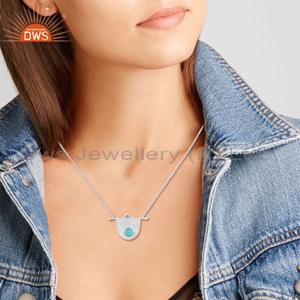 Handcrafted hammered designer silver necklace with arizona turquoise