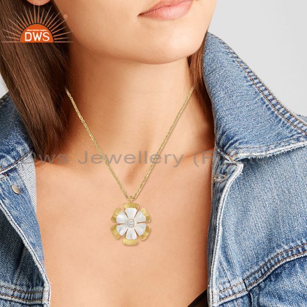 Cz Floral Pendant And Gold On Silver Designer Chain Necklace