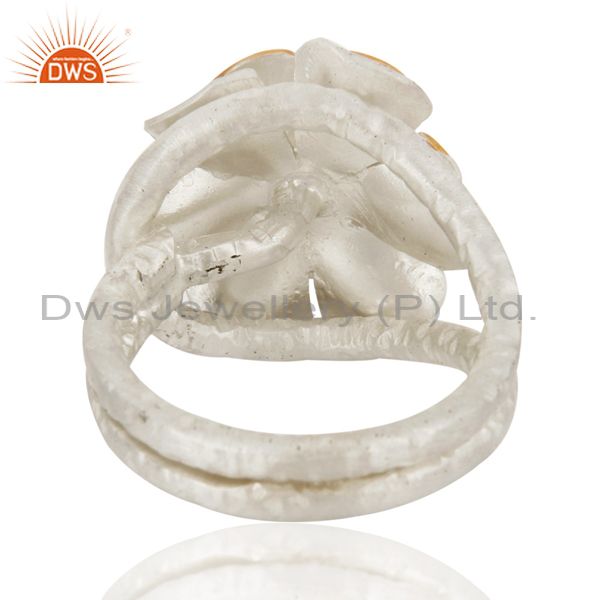 Handmade Natural Peridot Silver Flower Designs Hammered Ring