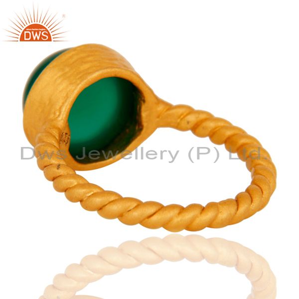 Suppliers Natural Green Onyx Yellow Gold Plated Sterling Silver Womens Ring Size 7
