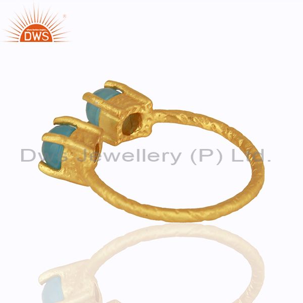 Exporter 18K Gold On Sterling Silver Blue Chalcedony Dual Gemstone Prong Adjustable Ring